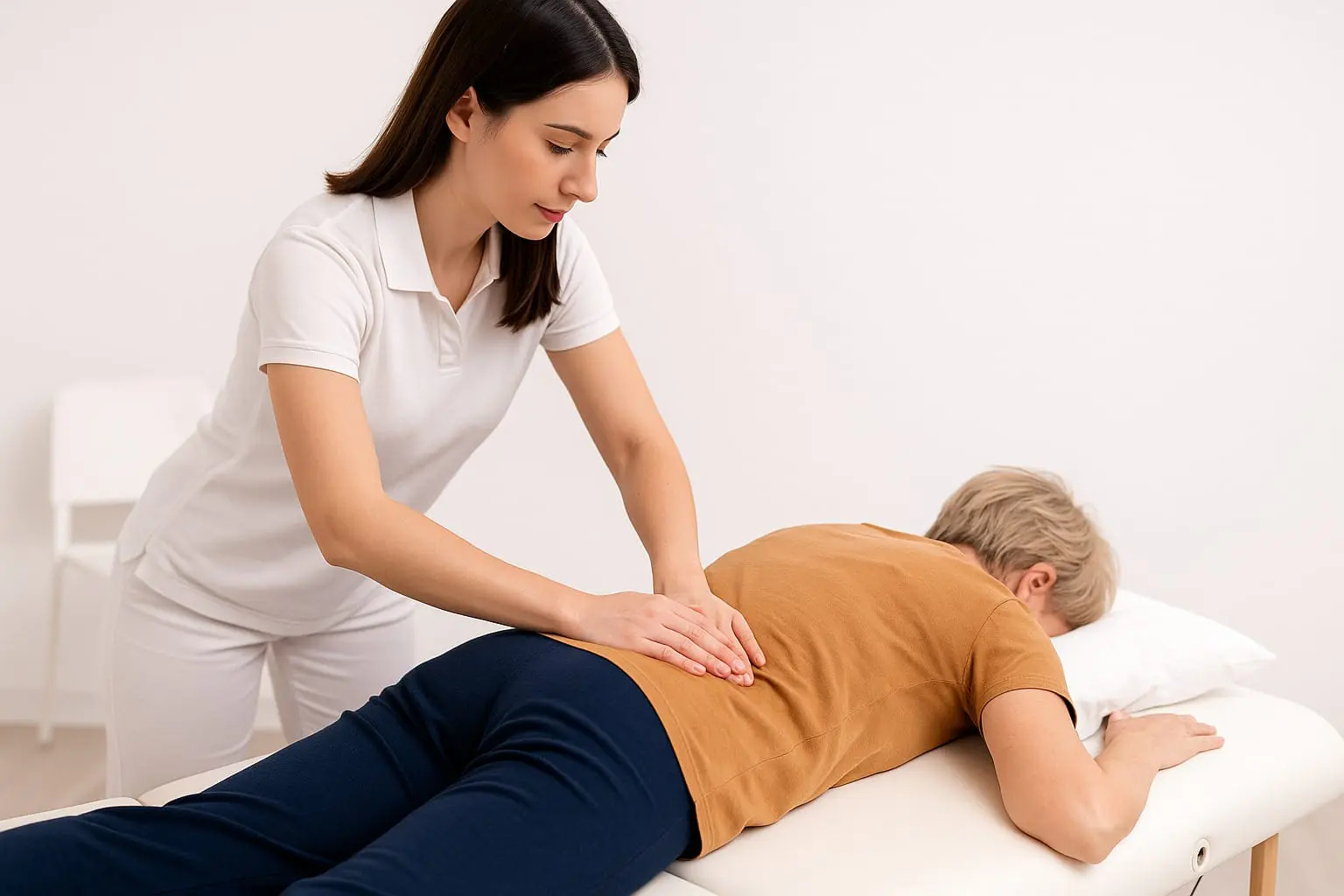 Paciente en posición para drenaje postural guiado por fisioterapeuta respiratorio