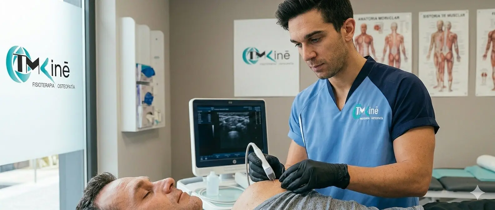 Tratamiento de neuromodulación en Fisioterapia TMKine Especialista aplicando tratamiento de neuromodulación percutánea ecoguiada para el sistema nervioso